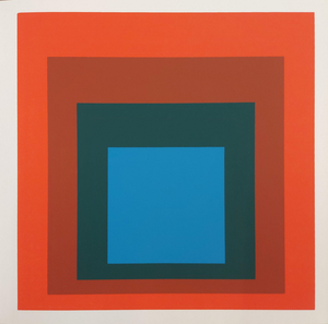 Josef Albers, Homage to the Square Blue + Dark Green with 2 Reds, Screen Print