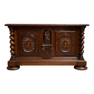 Renaissance Style Carved Wooden Chest with Twisted Columns For Sale