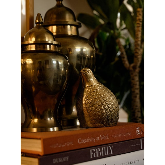 Vintage Pair of Brass Ginger Jars Mid-Century Modern Hollywood Regency For Sale - Image 11 of 11