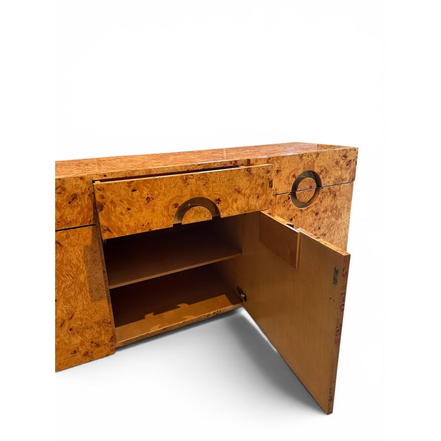 Large Italian Sideboard in Burl Wood and Brass, 1970s For Sale - Image 4 of 10