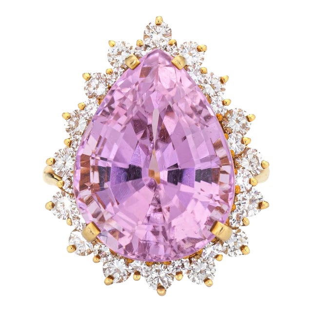 Late 20th Century Kurt Wayne Kunzite 2.72ct Diamond Ring Vintage 18k Yellow Gold Cocktail size 6.75 For Sale