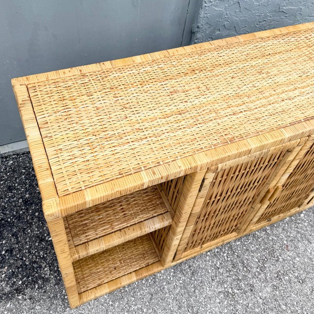 Vintage Boho Chic Blonde Wicker Credenza For Sale - Image 10 of 10