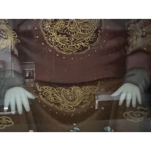 1950s Vintage Reverse Painting on Glass of Chinese Elder For Sale - Image 5 of 12