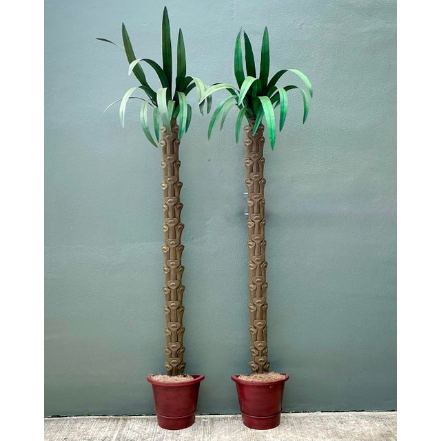 Terra Cotta Vintage Monumental Punch Cut Palm Trees - A Pair For Sale - Image 8 of 12