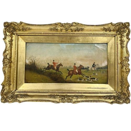 The Hunt, 1880, Oil Painting, Framed, Set of 2 For Sale - Image 8 of 11