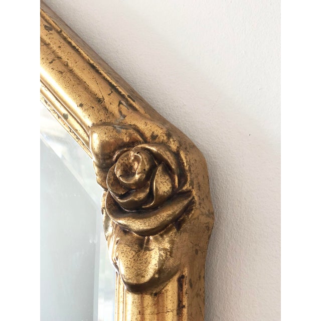 1970s Vintage Octagonal Giltwood Bevelled Mirror With Rose Accents For Sale - Image 5 of 9