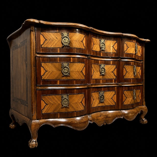 Louis xv period arbalète commode in fine wood marquetry, 18th century this louis xv period arbalète commode, crafted in...