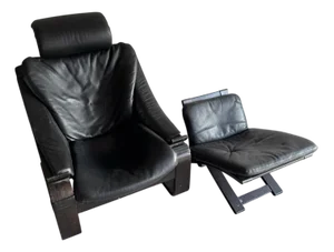 Set of Vintage Scandinavian Leather Lounge Chair and Ottoman by Åke Fribytter for Möbel