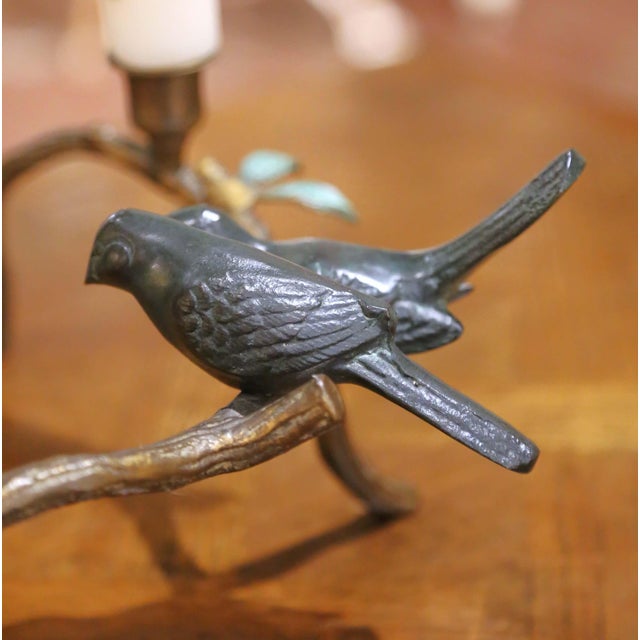 Metal Pair of Mid-Century Cast Iron Bird Branch Two-Light Candelabras For Sale - Image 7 of 10