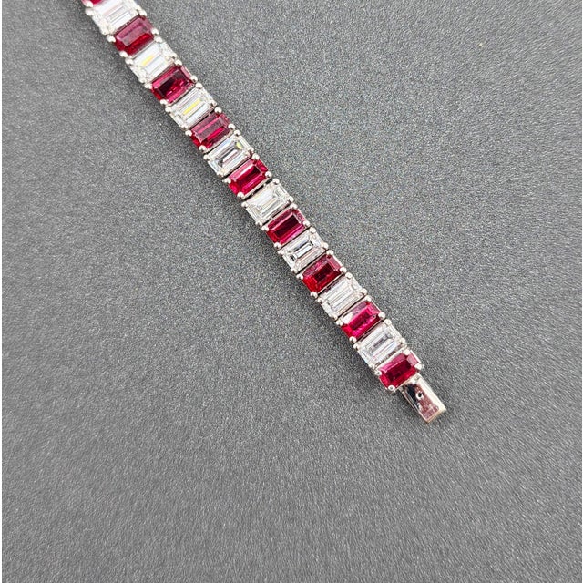 17.29 Ct Gia Certified Ruby & Emerald Cut Diamond Bracelet For Sale In Chicago - Image 6 of 9