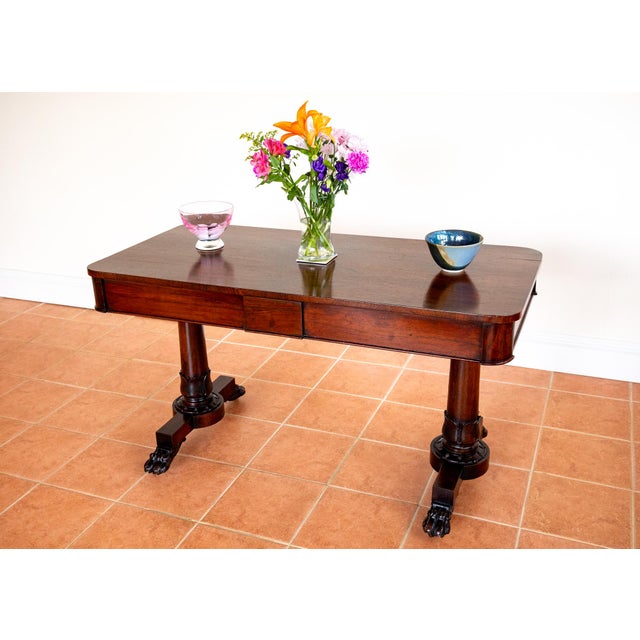 Brown William IV Library Table in Rosewood and Mahogany, England, 1830s For Sale - Image 8 of 18