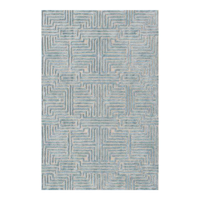 Knossos Hand-Tufted Maze Rug, Sky Blue, 6x9 For Sale