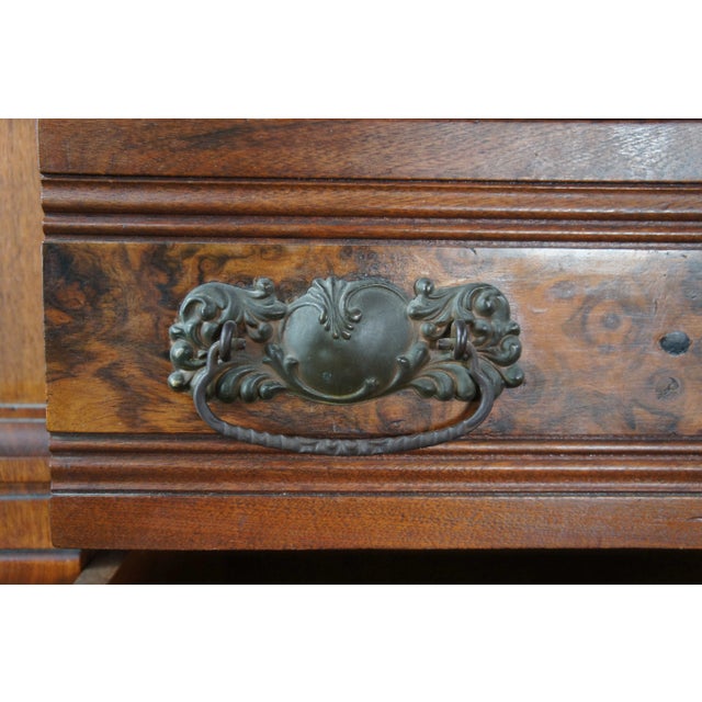 Brown Antique Victorian Eastlake Walnut Burl Marble Top Dresser & Mirror Vanity Chest For Sale - Image 8 of 15