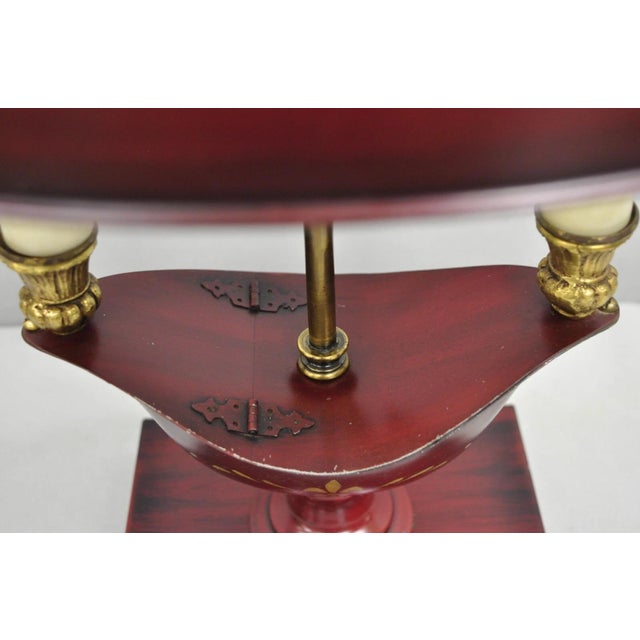 Mid 20th Century Vintage French Empire Red Painted Tole Metal Bouillotte Desk Table Lamp With Shade For Sale - Image 5 of 12