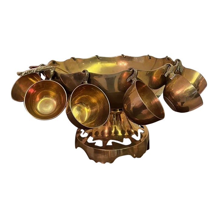 Vintage Brass Punch Bowl Set With 12 Cups and Ladle. Chairish