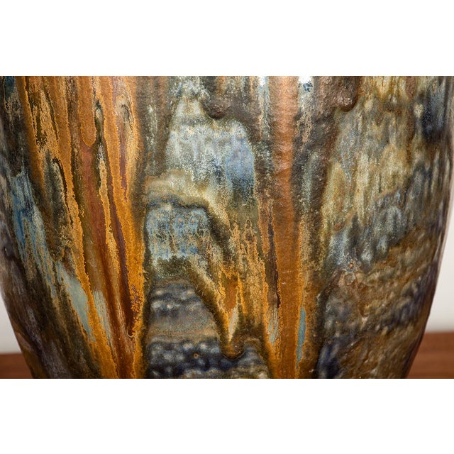 Large Art Deco Vase in Glazed and Iridescent Blue Stoneware by Roger Guérin, 1930s For Sale - Image 10 of 11