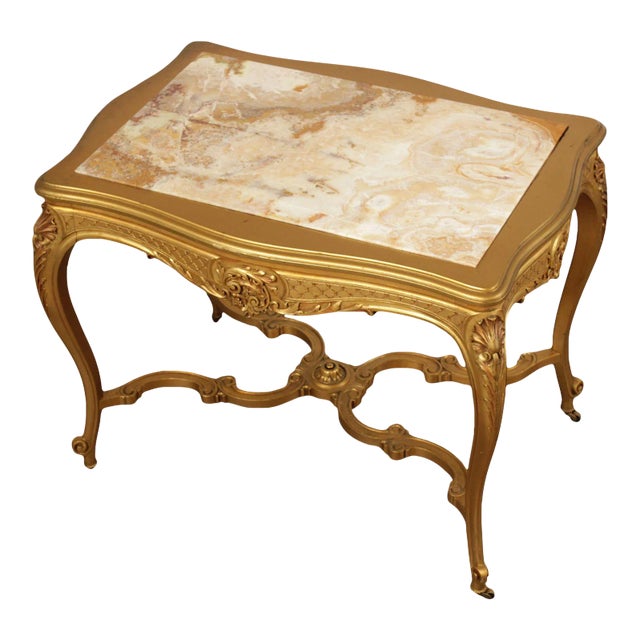 Antique French Louis XV Style Giltwood & Onyx Parlor Table For Sale