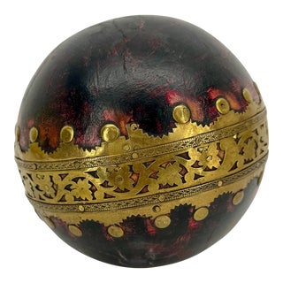 French Antique Bowling Ball With Brass Decoration For Sale