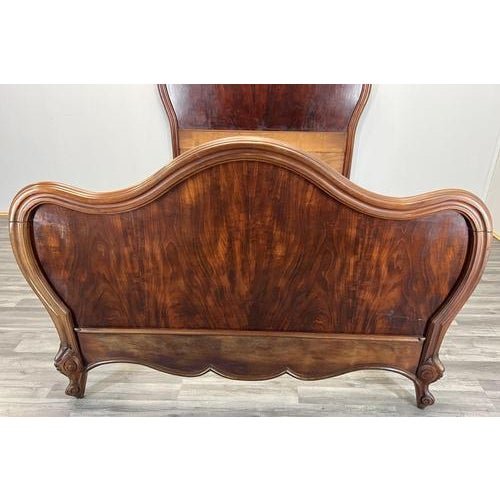 Antique French Style Mahogany Double Bed Frame with Carved Headboard For Sale - Image 3 of 17