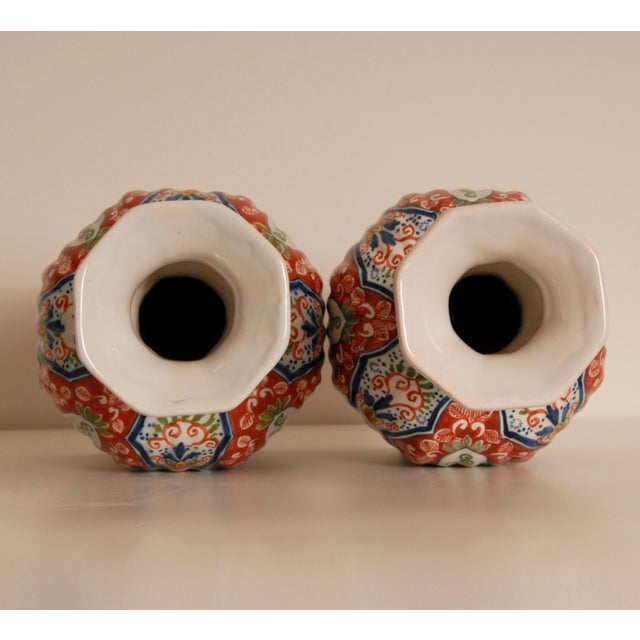 Delft Vases Polychrome Knob Vases Vintage Delftware Ceramic a Pair For Sale - Image 12 of 13