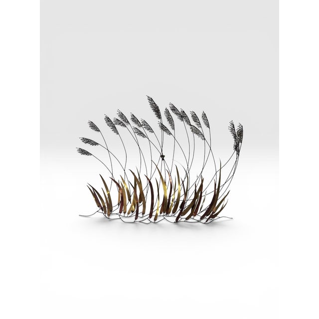 Mid-Century Modern Vintage Mid-Century Modern Brass & Copper Cattail Wall Sculpture in the Style of Curtis Jeré For Sale - Image 3 of 8