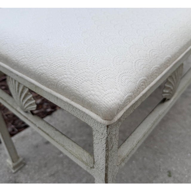 Late 20th Century Vintage Palm Beach Scallop Shell Motif Upholstered Bench For Sale - Image 5 of 12