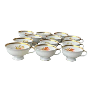 12 Pc Vintage German Harvest / Fruit Design China Coffee Cup Set - Dessert Plates Listed Separately