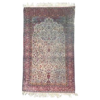Beautiful Distressed Antique Kashan Silk Rug, 1890s For Sale