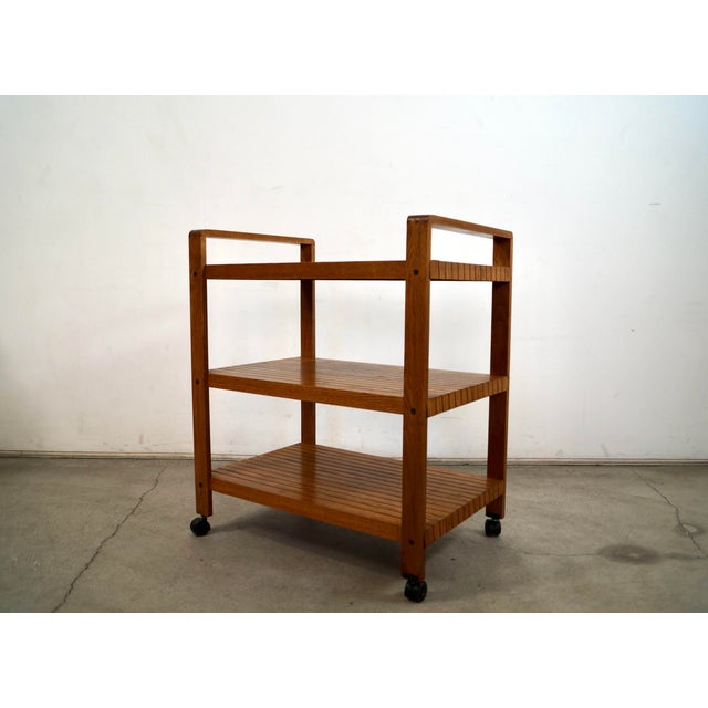 Mid-Century Modern 1970’s Mid-Century Modern Slat Oak Bar Cart Shelf For Sale - Image 3 of 12