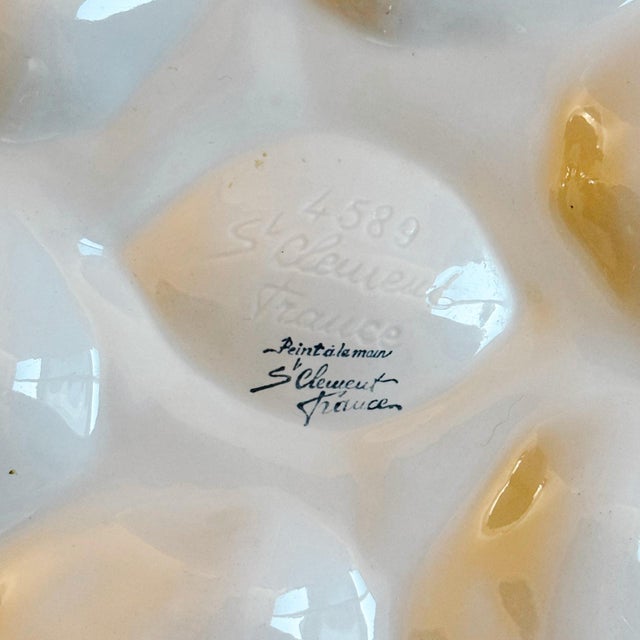 Ceramic 1960s French Saint Clément Majolica Green & Yellow Lemon Wedge Oyster Plate For Sale - Image 7 of 7