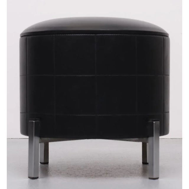 Mid-Century Modern Black Faux Leather Sewing Stool, 1960s For Sale - Image 3 of 8