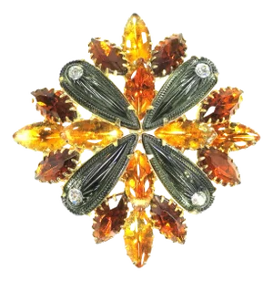 Vintage Citrine Crystal Art Glass Brooch 1950s