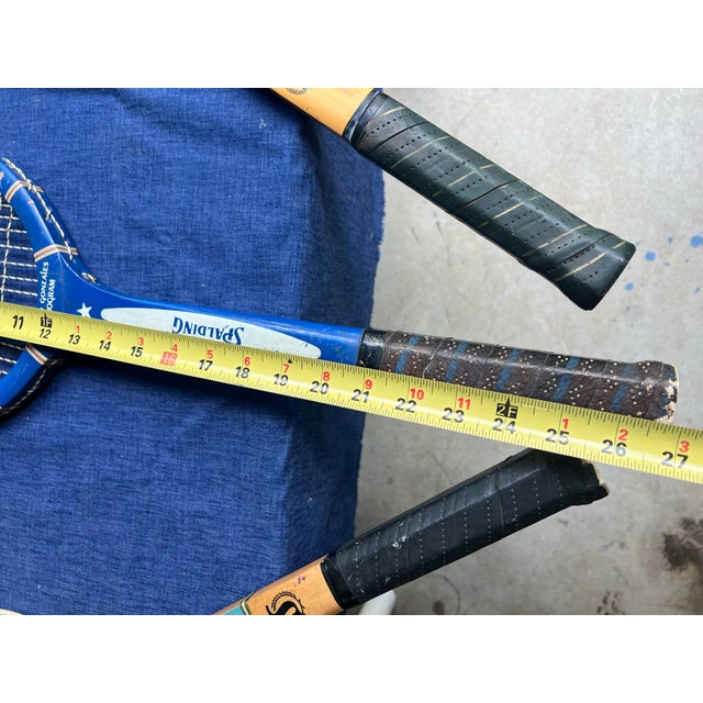 Vintage Collection of Blue Wooden Tennis Rackets For Sale - Image 4 of 5