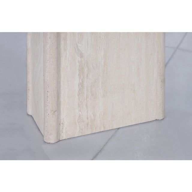 Vintage Italian Postmodern Bullnose Edge Travertine Console Table For Sale - Image 9 of 12
