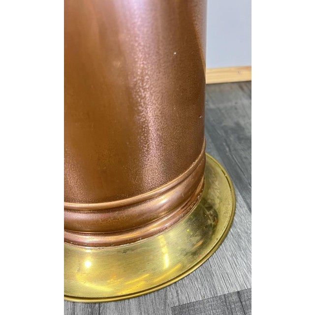 Copper Vintage Brass Copper Umbrella Stand with Porcelain Handles For Sale - Image 8 of 17