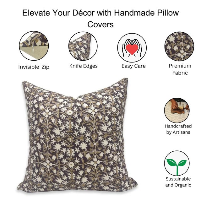 Art Deco Fabdivine Indian Block Print Cushion Cover 14x20 Inch Duck Canvas-Mahalaxmi For Sale - Image 3 of 3