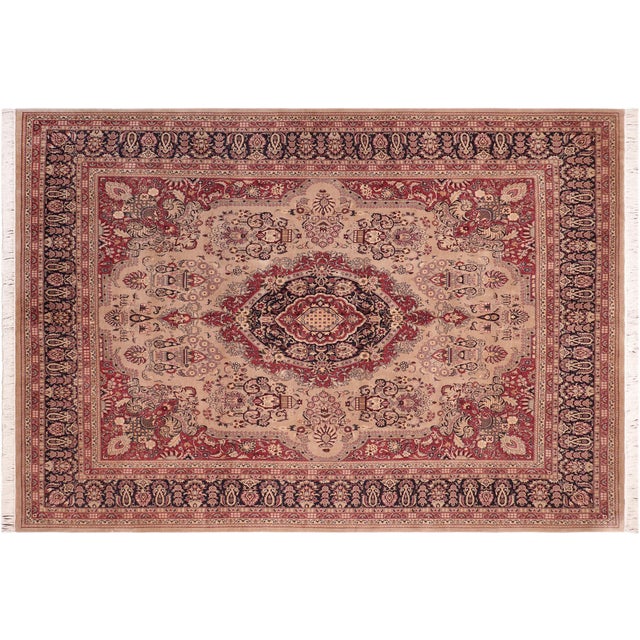 Taupe Medallion 1990's Tan/Blue Wool Rug - 8'0'' X 10'1'' For Sale - Image 8 of 9