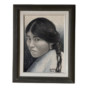 1978 Arturo Perez Mexican Woman Portrait Oil on Canvas Painting