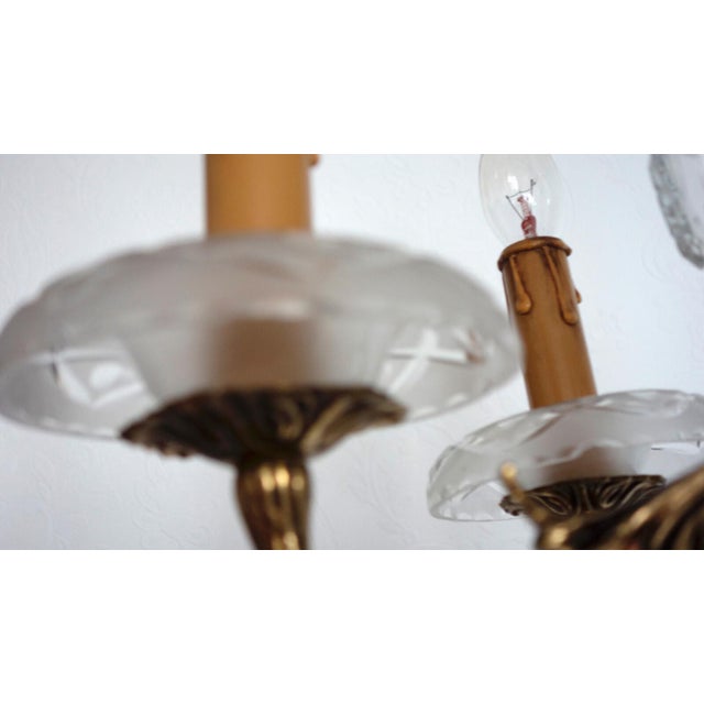 Metal Antique French Brass and Glass Five-Light Chandelier, 1930s For Sale - Image 7 of 14