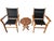A well-made pair of vintage patio lounge chairs for Robb & Stucky, executed in solid teak with black mesh sling seats and...