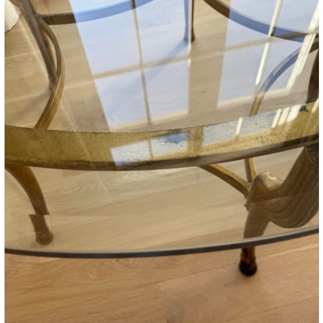 Gold Spectacular Marge Carson 5-Legged Gilded Iron Cocktail Table With Original 1/2" Beveled Glass For Sale - Image 8 of 10