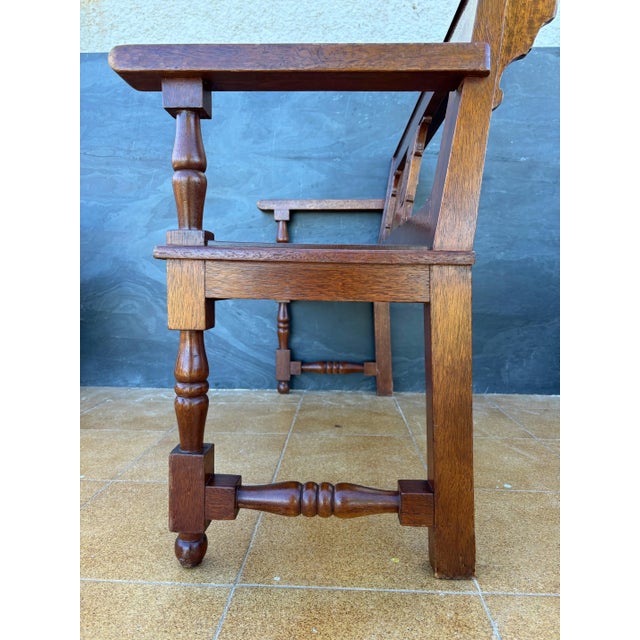Wood Spanish Castilian Style Oak Bench, Early 20th Century For Sale - Image 7 of 10