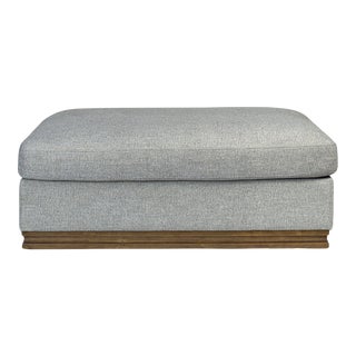 Custom Blue + Greige, Chevron French Oak Ottoman For Sale