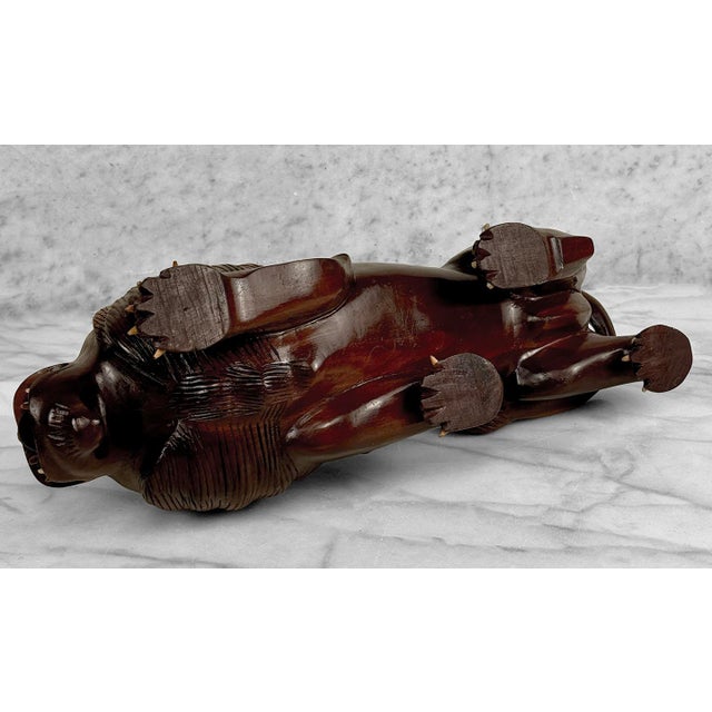 Vintage 15" Traditional Mahogany Lion Carved Sculpture For Sale - Image 11 of 11