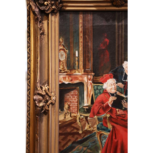 Wood 19th Century French Priest Oil Painting in Carved Giltwood Frame Signed M. Valle For Sale - Image 7 of 9