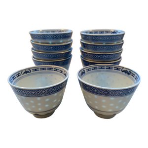 Vintage Blue & White Chinese Porcelain Tea or Sake Cups Set of 10