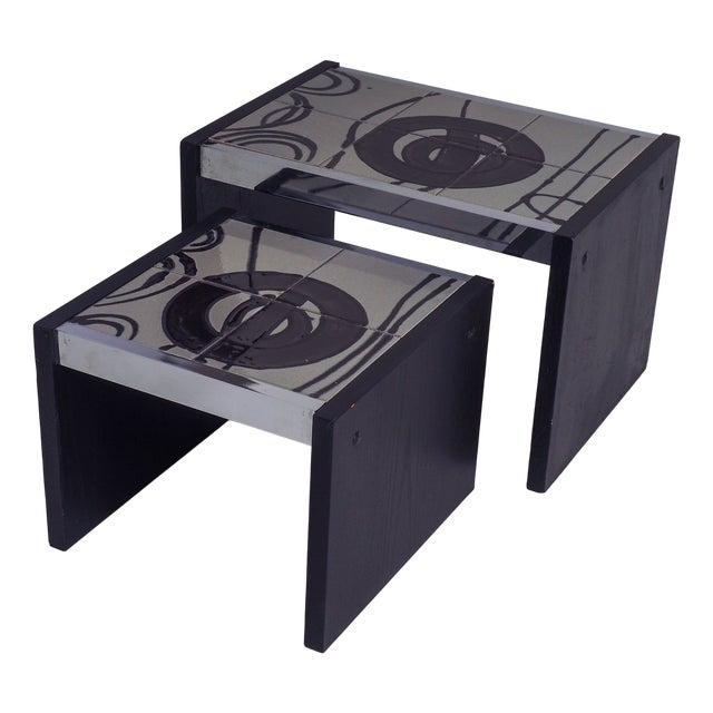 Vintage Tiled Nesting Tables, 1970s, Set of 2 For Sale