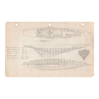 1940s Marine Architectural Pencil Drawing on Paper For Sale