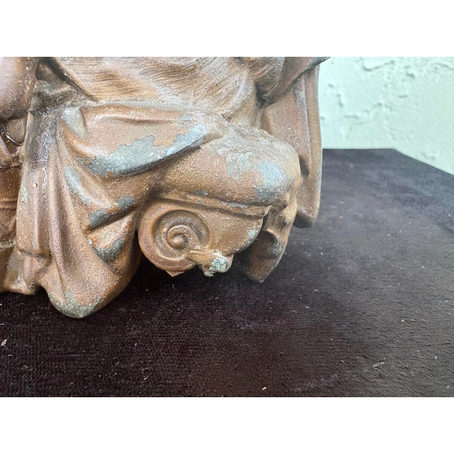 Brown Antique Neoclassical Seated Woman Spelter Sculpture With Aged Patina For Sale - Image 8 of 10