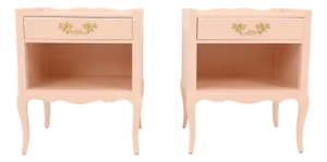 Henredon French Provincial Louis XV Style Pink Lacquered Nightstands, Pair | Newly Refinished
